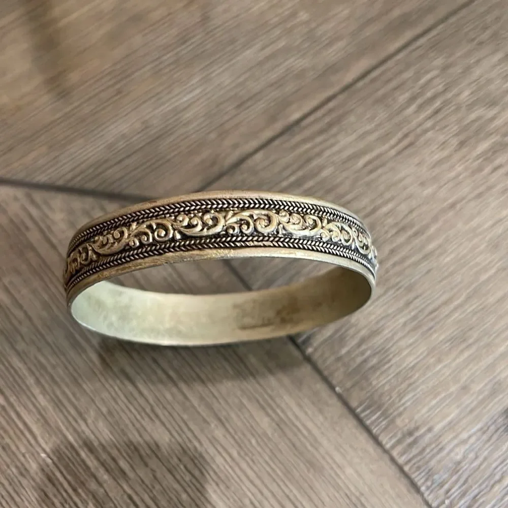 Vintage Silver-Tone Bangle Bracelet from India